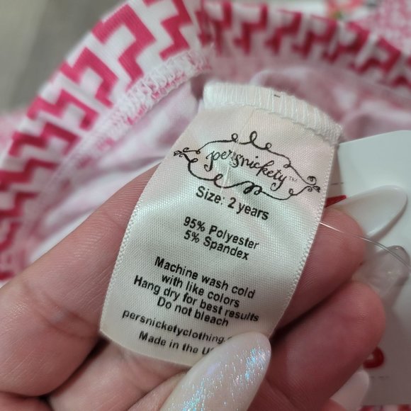 Persnickety NWT Wonderstruck Lisel Legging pink and white geometric cropped 2t - Picture 2 of 5